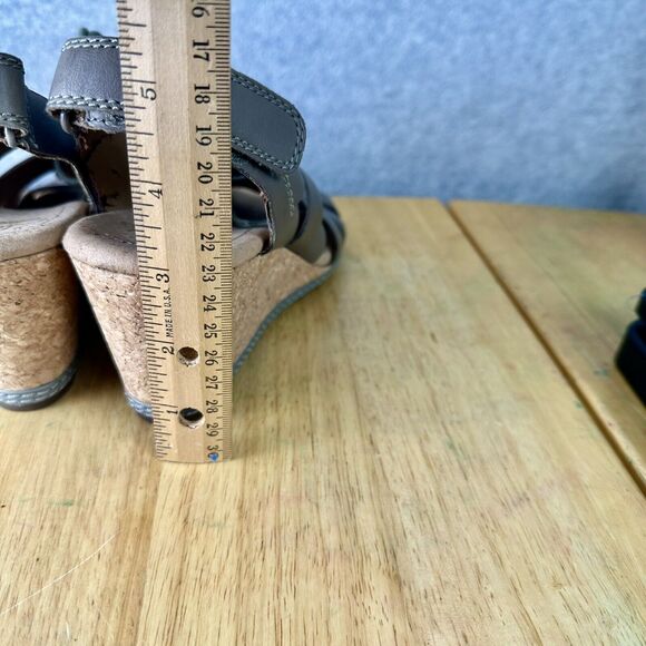 CLARKS Cushion Helio Mindin Lace Cork Taupe Wedge Sandal Womens Size 8 M Heels - Picture 6 of 10